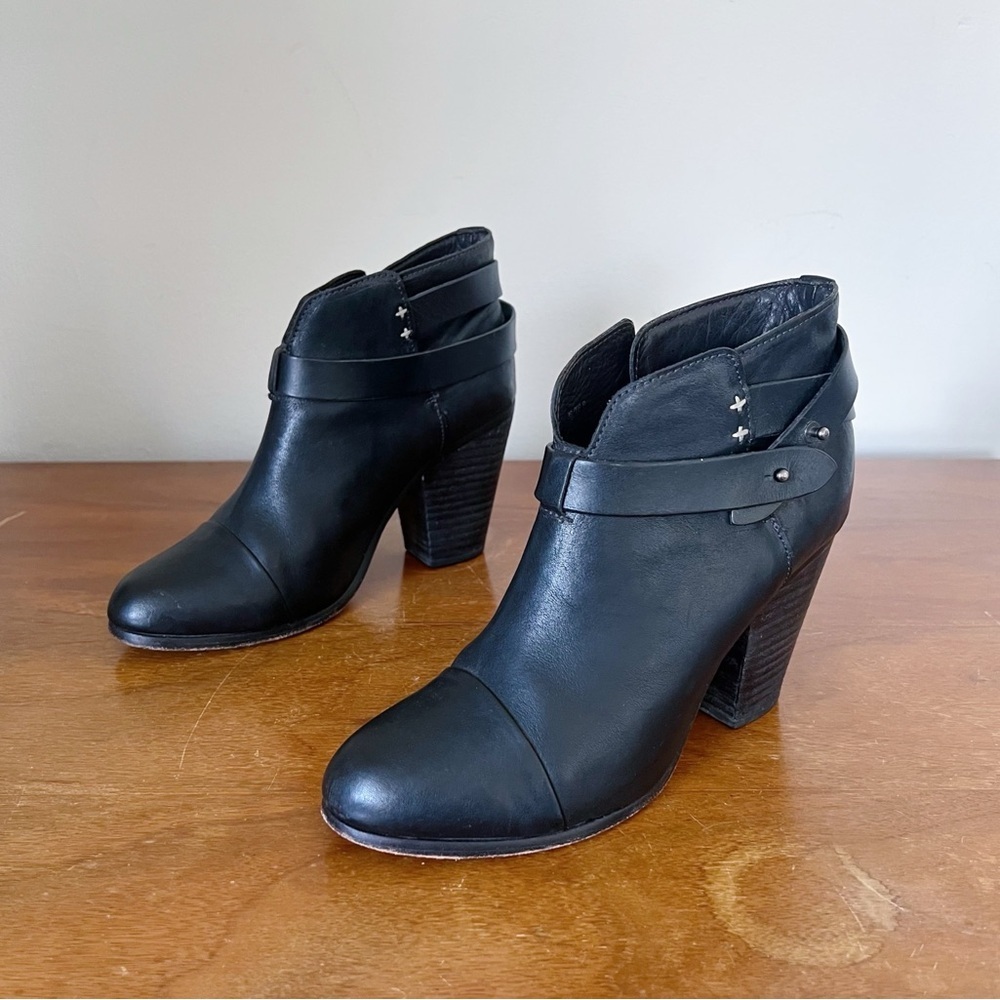 Rag & Bone • Harrow black leather ankle boots heeled bootie moto celeb strappy